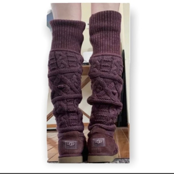 Ugg Over The Knee Twisted Cable Knit Boot Burgundy Size 6 - Picture 6 of 9